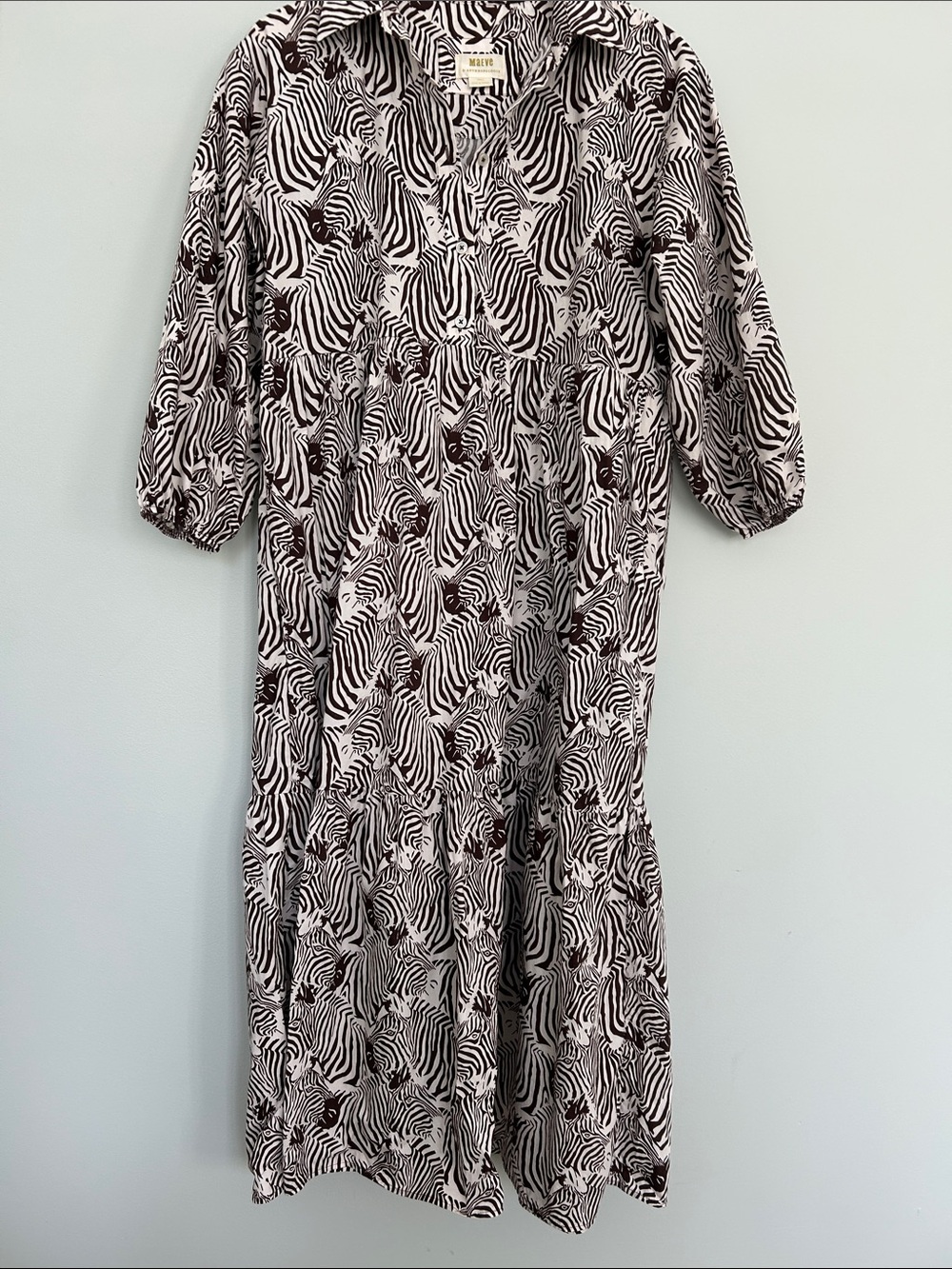 Maeve Zebra-Print Midi Shirt Dress in Black & White